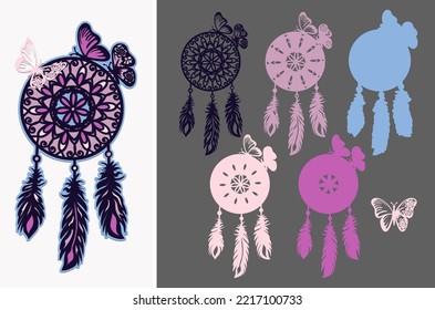 Multi-layered craft dream catcher with a butterfly. Template for cutting and application