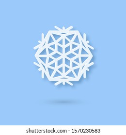 Multilayered Paper Snowflake icon. Symmetric Papercut snow flake silhouette isolated on blue. Winter season weather decoration symbol. Vector flat style Christmas, Noel greeting Origami art snowflake