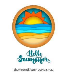 Multilayered summer landscape. Summer beach. Paper art, paper cut, 3d origami style. Vector illustration isolated on white background for advertising banners, flyers, posters, leaflets and more.