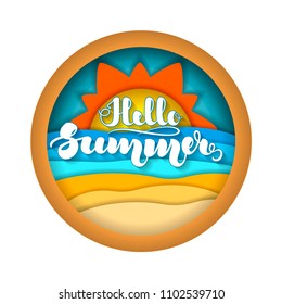Multilayered summer landscape. Summer beach. Paper art, paper cut, 3d origami style. Vector illustration isolated on white background for advertising banners, flyers, posters, leaflets and more.