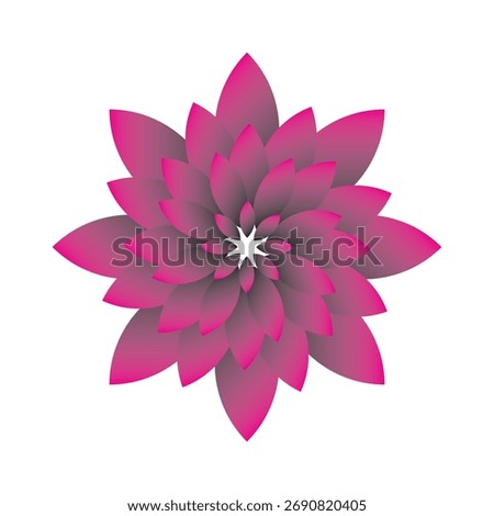Multi-layered symmetrical flower with overlapping petals in pink and purple gradient. Ideal for abstract, decorative, geometric, and digital art themes.
