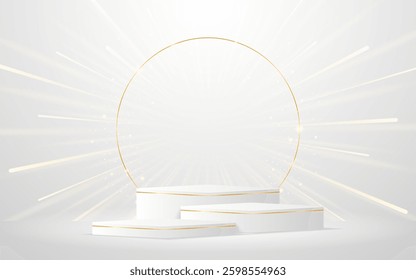 Multi-layered white podium with elegant gold lines for the best awards or product display. stage or podium. vector illustration	