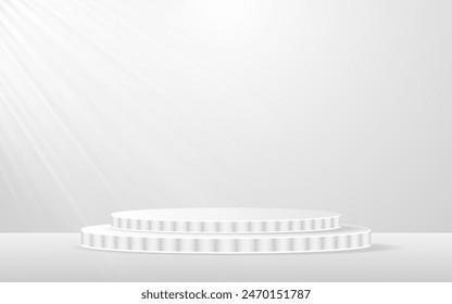Multi-layered white podium for product presentation. Display of cosmetic products. Stage or podium. vector illustration	