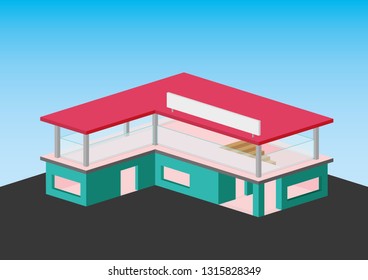 Multilevel building isometric composition. Illustration vector.