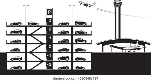 Multilevel car parking at airport – vector illustration