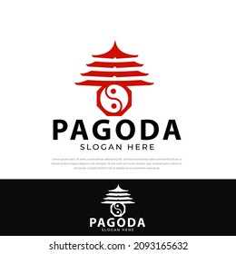 Multilevel pagoda icon design logo, yin, yang symbol, pagoda illustration, china