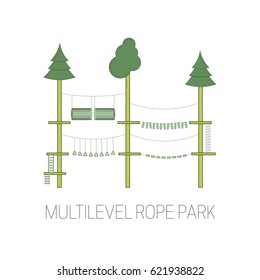 Multilevel rope park. Vector illustration. 
