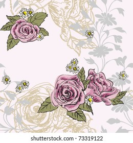 Multi-level soft floral prints, hand-painted roses seamless pattern, vector