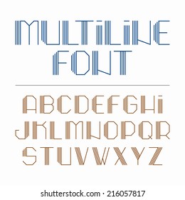 Multiline font, alphabet. Vector.