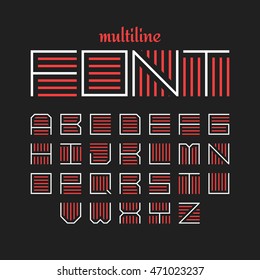 Multiline font, thin style. Vector.