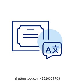 Multilingual education diploma or certification in foreign languages. Pixel perfect, editable stroke icon