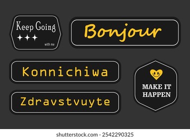 Multilingual Greeting Badge Vector Set  EPS Illustration for Global Communication Design