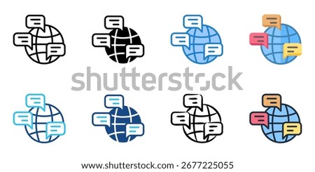 Multilingual icon set multiple style collection 
