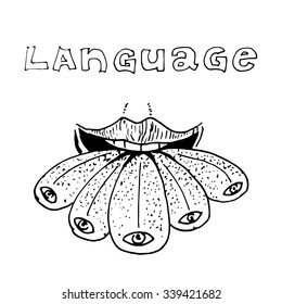 Multilingual mouth. Vector illustration isolated on white background