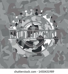 Multilingual on grey camo texture