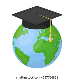 Multilingual planet icon in cartoon style isolated on white background. Interpreter and translator symbol stock vector illustration.