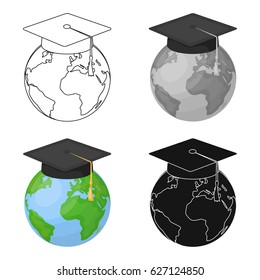Multilingual planet icon in cartoon style isolated on white background. Interpreter and translator symbol stock vector illustration.