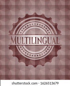 Multilingual red seamless polygonal badge.