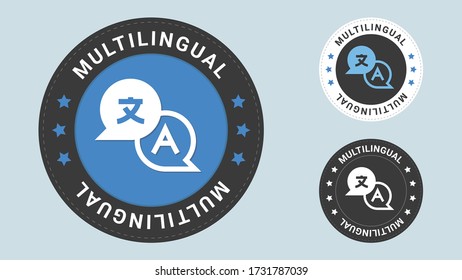Multilingual. Set of badges, icons, stamps. Language translation vector certificate icon. Vector combination for flat style certificate.
