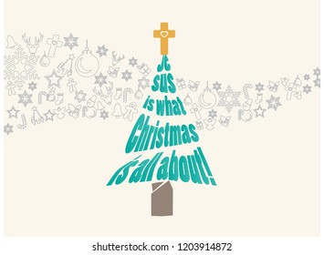 Multilingual text word christian greeting card in the shape of a christmas tree