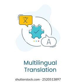 Symboldesign für mehrsprachige Übersetzung. Darstellung von Sprachdienstleistungen.Globale Kommunikation.Übersetzung AI.Mehrsprachige Inhalte. EPS-Symbol.