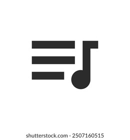 Multimedia audio music playlist black illustration isolated for User Interface. Vector icon in flat style
