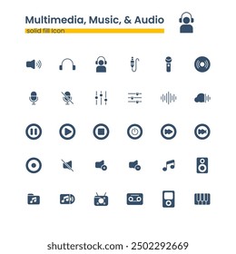 multimedia, Audio, Music and Sound Icon Set
