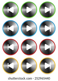 Multimedia, audio, video player buttons. Play, previous, back, next, forward buttons.