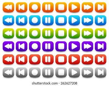 Multimedia, Audio - Video Player Control Buttons in Various Colors
