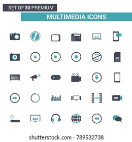 Multimedia blue and grey icons