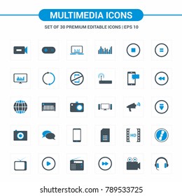 Multimedia blue icons 