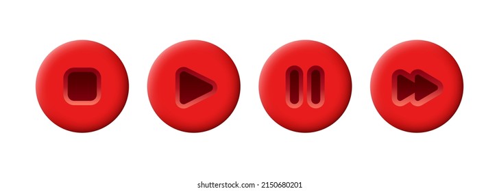 Botones multimedia. Juego de botones de reproducción 3d. Iconos de dibujos animados Reproducir, pausar, avanzar, saltar y parar. Clipart vector aislado en fondo blanco.