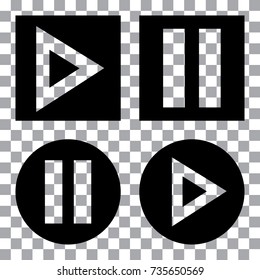 Multimedia buttons set. Black play button icon on transparent background.  Vector illustration