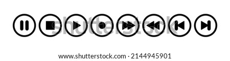 Multimedia buttons. Set of play buttons. Cartoon icons Play, pause, forward, skip and stop. Vector clipart isolated on white background.