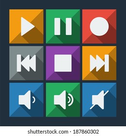 Multimedia buttons set in trendy flat style