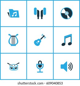 Multimedia Colored Icons Set. Collection Of Microphone, Guitar, Headphone And Other Elements. Also Includes Symbols Such As Speaker, Turntable, Mic.