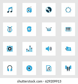 Multimedia Colorful Icons Set. Collection Of Radio, Volume, Piano And Other Elements. Also Includes Symbols Such As Lover, Turntable, Sound.