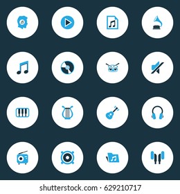 Multimedia Colorful Icons Set. Collection Of Playlist, Radio, Drum And Other Elements. Also Includes Symbols Such As Tuner, Radio, Harp.