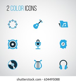 Multimedia Colorful Icons Set. Collection Of Headset, Speaker, Folder And Other Elements. Also Includes Symbols Such As Vinyl, Speaker, Lyre.