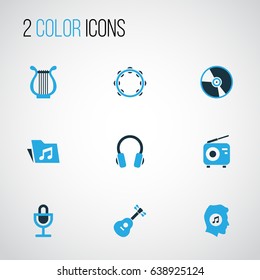 Multimedia Colorful Icons Set. Collection Of Music Lover, Headset, Tambourine And Other Elements. Also Includes Symbols Such As Timbrel, Tuner, Vinyl.