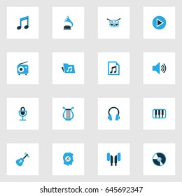 Multimedia Colorful Icons Set. Collection Of Volume, Drum, Headphone And Other Elements. Also Includes Symbols Such As Antique, Button, Headphone.