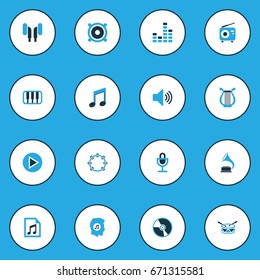 Multimedia Colorful Icons Set. Collection Of Gramophone, Note, Mixer And Other Elements. Also Includes Symbols Such As Vinyl, Barrel, Lover.