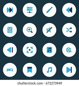 Multimedia Colorful Icons Set. Collection Of Zoom In, Musical Note, Datacenter And Other Elements. Also Includes Symbols Such As Backward, Target, Finish.