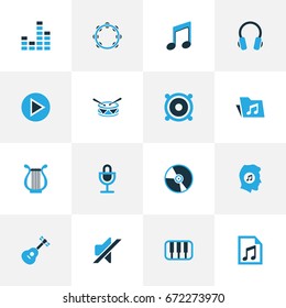 Multimedia Colorful Icons Set. Collection Of Play, Drum, Music Lover And Other Elements. Also Includes Symbols Such As Play, Mute, Vinyl.