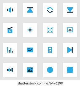 Multimedia Colorful Icons Set. Collection Of Signal, Picture, Synchronize And Other Elements. Also Includes Symbols Such As Chart, Stop, Sync.