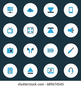 Multimedia Colorful Icons Set. Collection Of Cloud, Audio, Bottom And Other Elements. Also Includes Symbols Such As Resize, Apparatus, Application.