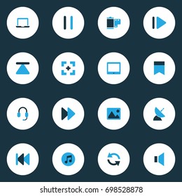 Multimedia Colorful Icons Set. Collection Of Eject, Target, Silence And Other Elements. Also Includes Symbols Such As Stop, Next, Tablet.