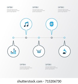 Multimedia Colorful Icons Set. Collection Of Music Lover, Gramophone, Note And Other Elements. Also Includes Symbols Such As Barrel, Gramophone, Equalizer.