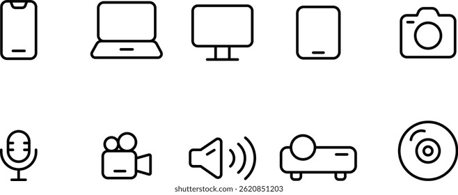 multimedia communication icons set outline flat