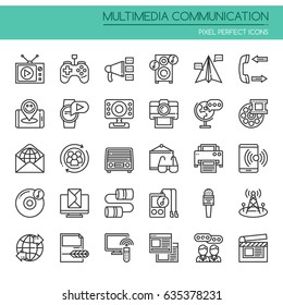 Multimedia and Communication , Thin Line and Pixel Perfect Icons